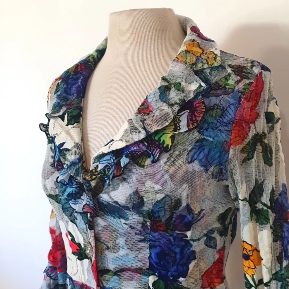 Alberto Makali Size S (approx 10) Butterfly Printesh Long Sleeve Top - Picture 2 of 9